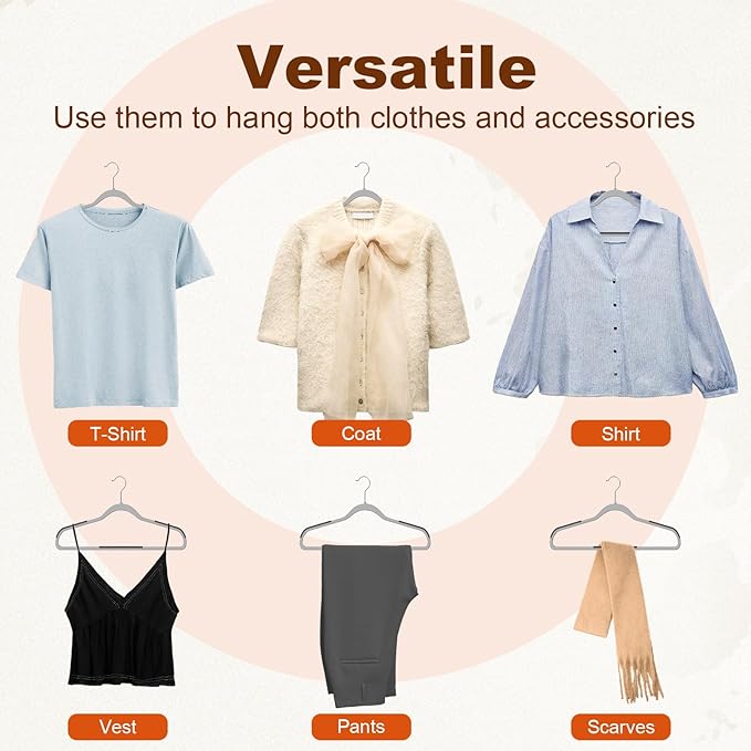 HOUSE DAY Heavy Duty Plastic Hangers 50 Pack, Non Slip Clothes Hangers with Rubber Grip and 360° Hook - Thin Plastic Hanger Space Saving - Coat Hanger Grey, Closet Organizer for Shirt, Pants, Suit