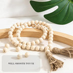 Farmhouse Decor, 59in Wooden Beads Garland with Tassels, Rustic Farmhouse Prayer Boho Beads for Coffee Table Wall Country Decor