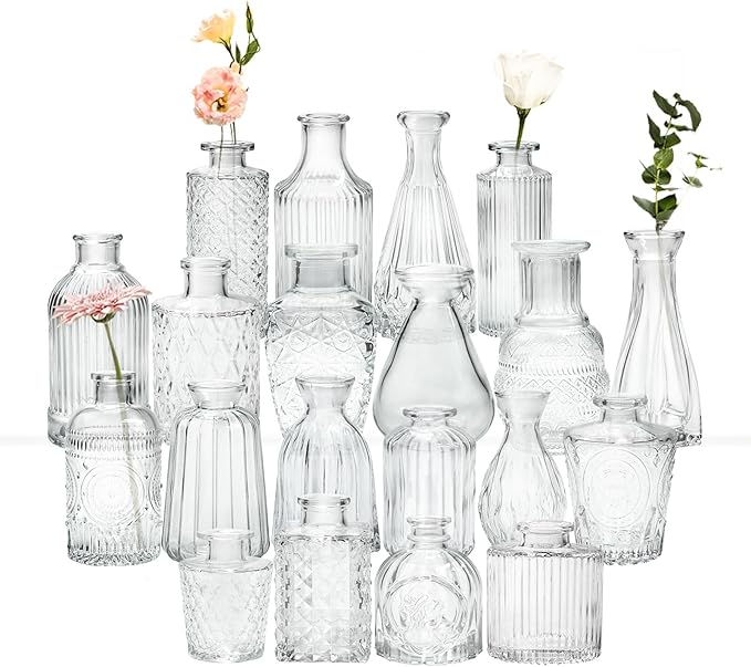 Clear Glass Bud Vases Set of 20,Small Flower Vases for Wedding Centerpieces,Mini Bud Vases in Bulk Amber Glass Vase for Table Decoration,Home Decor