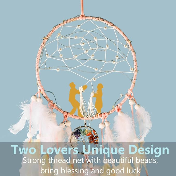 Dream Catchers Lovers Dream Catcher for Boys Large Dream Catcher for Girls Wall Hanging Tree of Life Wall Decor with LED Light Handmade Feather Dreamcatcher Native American Blessing Gifts