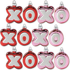 Lillian Vernon XOXO Valentines Ornaments -, 12-Piece Set, Blown Glass, Handcrafted Hanging Tree Decorations, Valentine's Day Holiday & Party Decor, Red & Pink Design