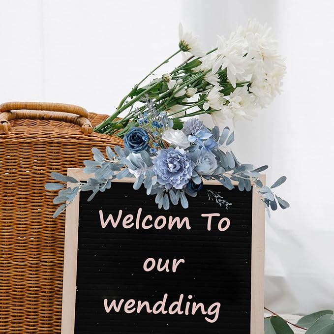 Wnvivi Artificial Flower Swag,Wedding Arch Flowers,Rose Swag Arch Swag Lintel Floral for Wedding Ceremony,Front Door,Centerpiece Decor-Blue