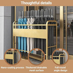 Metal Frame Commercial Umbrella Stand with Removable Drip Tray Large Capacity Heavy Duty Umbrella Holder with wheels for Entryway, Office(Gold,40 * 20 * 70CM/15.8 * 7.9 * 27.6IN)