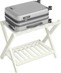SONGMICS Solid Wood Luggage Rack, No Assembly Required, Foldable Suitcase Stand, Luggage Holder, with Storage Shelf, for Guest Room, Hotel, Bedroom, Cream White URLR020WZ02S