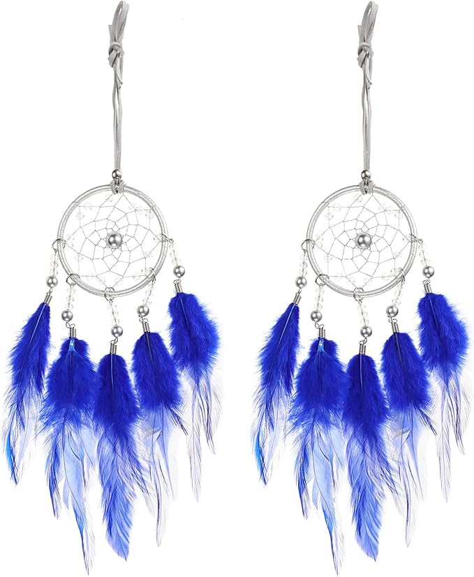 uxcell 2pcs Dream Catchers, Small Handmade Feather Dreamcatcher Supplies Car Charm with Crystal Beads Wall Hanging Decor for Home Car Decoration Ornament Women Friend Gift, Dark Blue