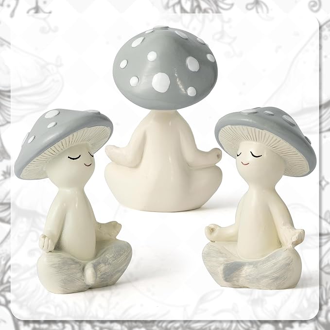 Meditation Mushroom Resin Statue - Cute Meditation Mushroom Statue for Desk Living Room Resin Figurine for Home Patio Office Decoration Cute Plant Statues for Tabletop Garden Backyard Decor