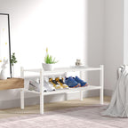 2 Tier Bamboo Shoe Rack for Closet Free Standing Wood Shoe Shelf for Entryway Small Space Stackable 27"x11"x13" (White)