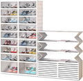 FAHKNS Foldable Shoe Rack, Transparent Shoe Boxes with Magnetic Double Doors, Shoe Organizer Storage for Entryway/Bedroom/Cloakroom, Large Shoe Cabinet with Hidden Bottom Roller 9 Tiers 4 Row (White)
