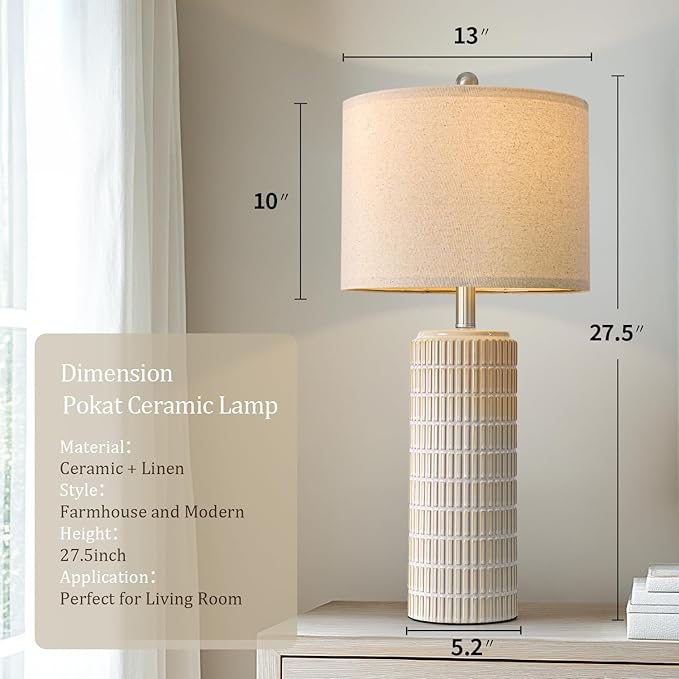 PoKat 27.5'' Tall Table Lamps for Living Room Set of 2, Ceramic Bedroom Lamps for Night Stands, Modern Bedside Lamps for Bedroom Living Room, Nightstand Lamps for End Table, Hallway, Gold and White