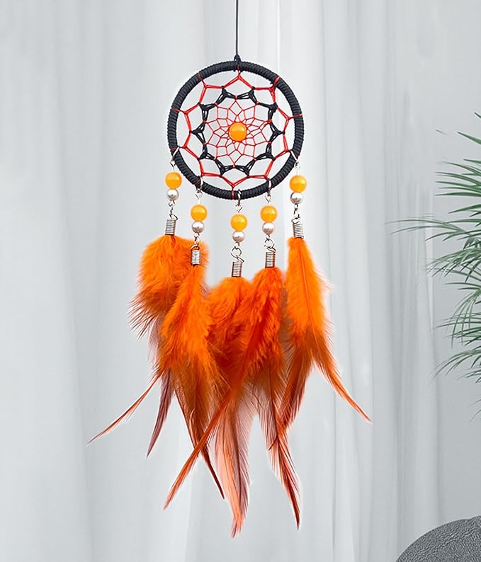 Small Dream Catcher Orange, Car Dream Catcher for Rearview Mirror Hanging Accessories, Mini Dream Catchers for Boys