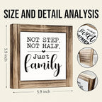 Family Wood Signs, Decorative Wooden Box Signs, Farmhouse Desk Sign Decor, Warm Home Decor, Blended Families Gift, Stepdad Stepmom Gift, Not Step Not Half Just Family Sign, 5.9×5.9 inches