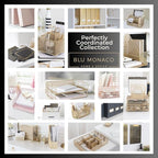 BLU MONACO | Set of 4 Black & Gold Geometric Magazine File Holders with Gold Label Holders | Stylish Vertical File Organizer Boxes for Desk, Bookshelf & Office Storage