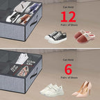 Onlyeasy Large Under Bed Shoe Organizer (6 to 12 Pairs x 2) - Underbed Shoes Closet Storage Solution with Metal Zipper and 2 Handles, Breathable, 29.3"x23.6"x5.9", Linen-like Grey, MXDUBSB2P