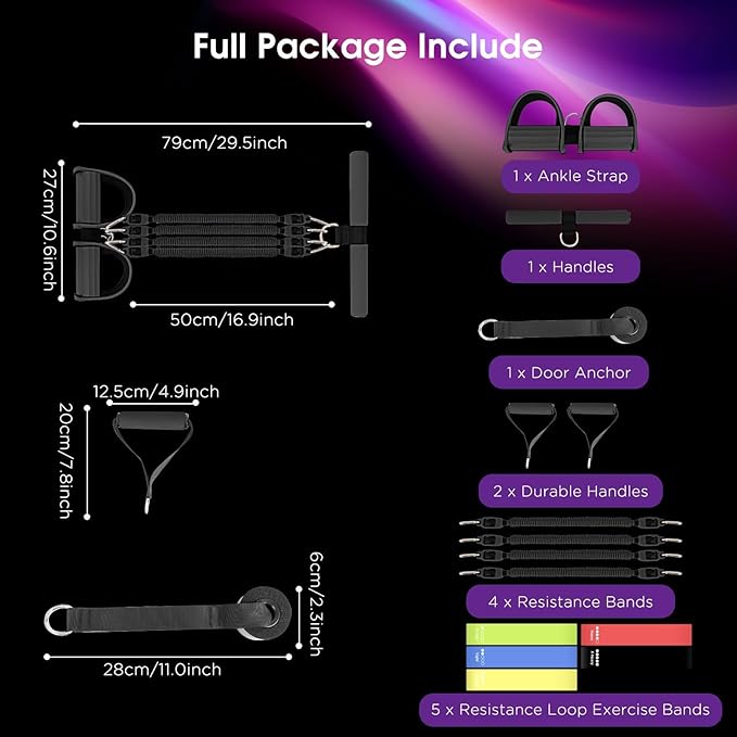 2025 Upgrade Pedal Resistance Band,4-Tube Elastic Sit Up Pull Rope for Men and Women,Pedal Puller for Strength Training,Foot Resistance Rope for Physical Therapy with 5Pcs Exercise Bands
