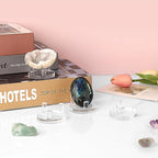Hipiwe Acrylic Display Easel Rock Display Stand Three-Peg Display Easel Stands for Mineral Crystal Geodes Coral Fossil Small Collectibles Display Stands with Round Base,Small,4 Pack