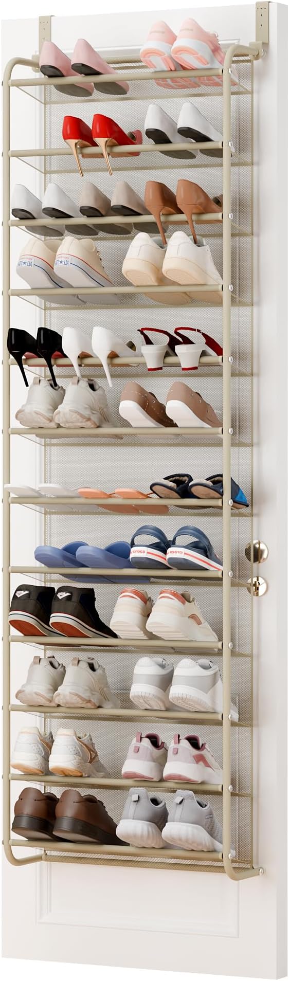 Whitmor 36 Pair Over The Door Shoe Organizer, 12 Tier Hanging Shoe Organizer, Heavy Duty Metal & Mesh Shoe Holder, Hanging Shoe Rack for Closet Organizer & Storage, 69"L x 21.7"W x 7.5"H, Oat