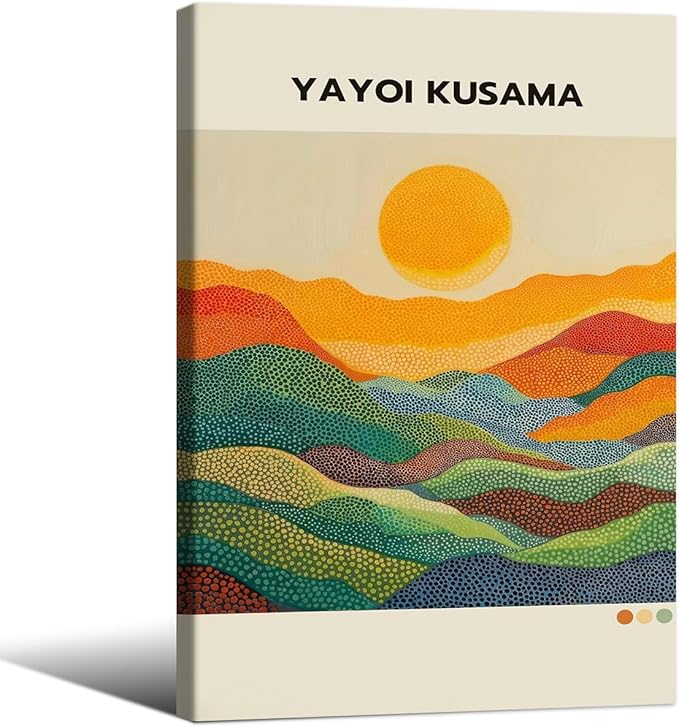 Yayoi Kusama1986 Wall Art Japanese Gallery Exhibition Wall Decor Yayoi Kusama Poster Abstract Landscape Canvas Print for Japanese Home Bedroom Decorations Artwork16x24in Framed