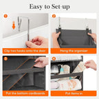 Lifewit 1 Pack Over the Door Organizer, Clear Window Hanging Storage with 4 Side Pockets, Anti Tilt 40 lbs Load Behind Door for Pantry, Nursery, Bathroom, Bedroom, Dorm, 6 Section, Gray