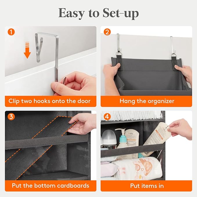 Lifewit 1 Pack Over the Door Organizer, Clear Window Hanging Storage with 4 Side Pockets, Anti Tilt 40 lbs Load Behind Door for Pantry, Nursery, Bathroom, Bedroom, Dorm, 5 Section, Gray