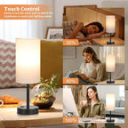 PartageiZ 17.4inches Tall White Bedroom Lamps Set of 2-3 Way Dimmable Touch Table Lamps with USB C and A Ports, Lamps for Nightstand with AC Outlet, Desk Lamps with Black Base for Office
