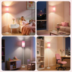 64.6" Floor Lamp, Pole Lamp with Foot Switch, Modern Standing Lamp Shade, Minimalist Freestanding Lamp (Bulb Not Included), for Living Room, Bedroom Office ETL Listed,White and Pink WP07LD05