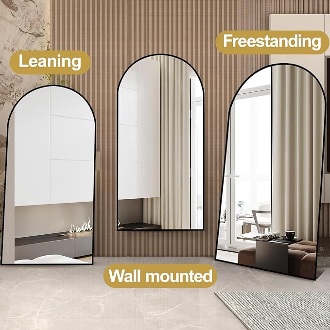 Dewfig Arched Full Length Mirror, 81"x41" Large Floor Mirror with Stand, Oversized Full Body Mirrors for Leaning or Hanging, Wall Mounted Mirrors for Bedroom, Living Room,Dressing Room, Black