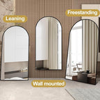 Prywot Full Length Mirror, Oversized 78"x38" Arched-Top Floor Mirrors, Modern Full Body Mirrors with Stand, Wall Mirror with Aluminum Alloy Frame for Bedroom,Living Room, Black