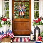Wooden 4th of July Decorations Patriotic Wreaths for Front Door Independence Day Decorations Star Sign Welcome Memorial Day Hanging for Home Wall Decor Outdoor Indoor Red White and Blue Wreath 7