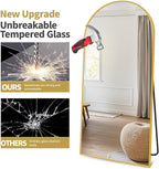 Dewfig Arched Full Length Mirror, 86"x46" Large Floor Mirror with Stand, Oversized Full Body Mirrors for Standing/Leaning/Hanging, Wall Mounted Mirrors for Bedroom, Living Room,Dressing Room, Gold