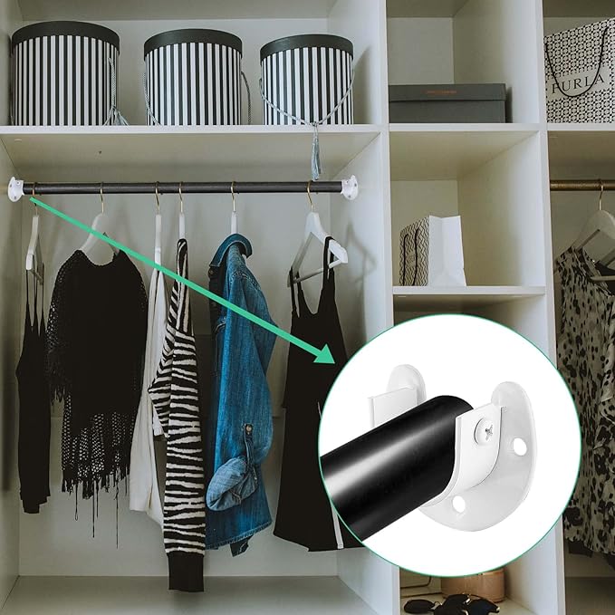 4 Packs Stainless Steel Closet Rod End Supports 1-1/3 Inch Wardrobe Bracket Heavy Duty Closet Pole Sockets Flange Rod Holder, U-Shaped with Screws, White
