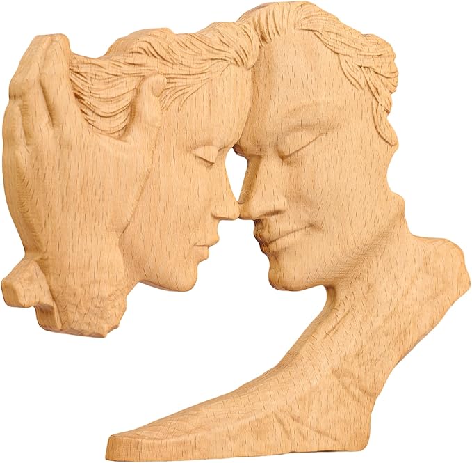 BGCOPPER Wooden Couple Statue, Abstract Couple Sculptures Ornament for Home Decor Women Gift for Anniversary Wedding (10 Inch)