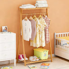 Bamboo Kids Clothing Rack,Small Dress Up Clothes Rack for Kids,Child Dress Up Rack with 2 Storage Shelves,Portable Garment Rack for Playroom Toddles Bedroom