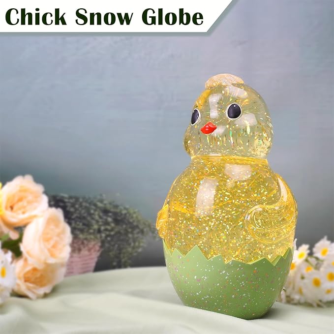Spring Easter Chick Snow Globe Decor with Swirling Glitter, Easter Egg-Chick Snowglobe with 6H Timer, USB or Battery Operated, Easter Chick Decor for Holiday Spring Home Decor and Gift (Chick)