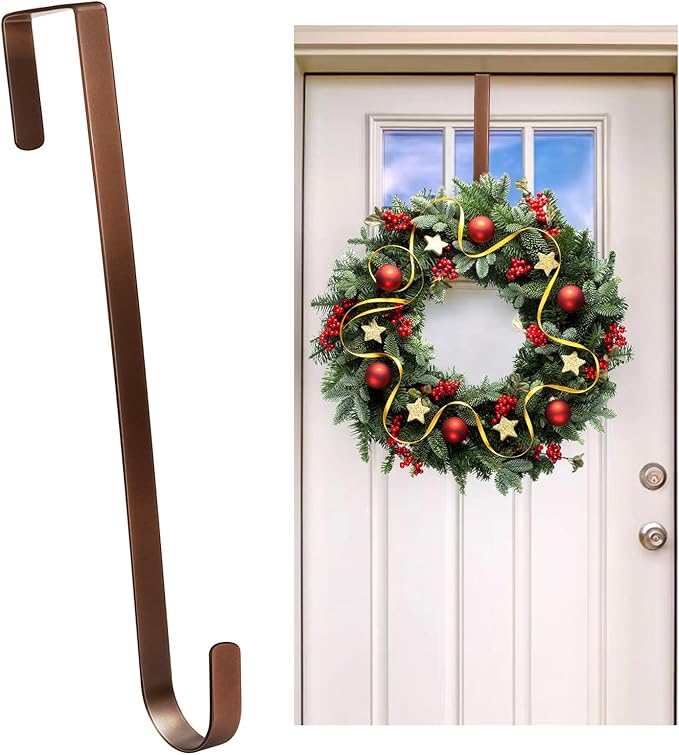 12” Wreath Hanger Over the Door Hooks, Non Scratch Wreath Door Hanger Hooks for Hanging Welcome Sign, Metal Wreath Hangers for Front Door Décor, Thin Door Hanger for Easter Halloween Home Decoration