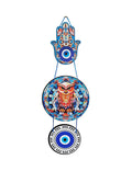 Decorative Bird Mobile Wall Hanging, Colorful Swallow Design with Flowers, Traditional Tattoo Style Art Evil Eye (OWL_Hanging_D_2)
