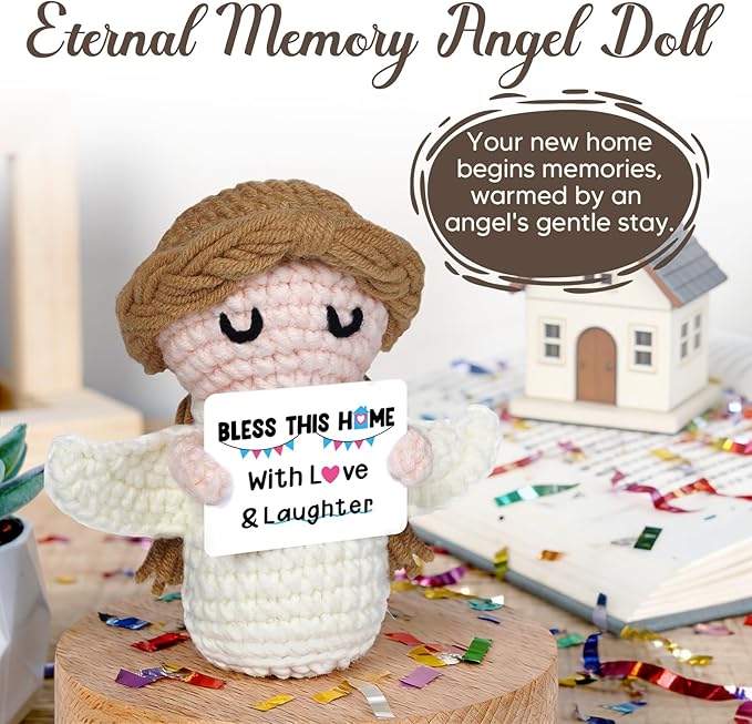 House Warming Gifts New Home -Bless This Home with Love and Laughter- New Home Gift Ideas for New Homeowner, New House Gifts for Women Men Couple Neighbor Friend Family,Handmade Angel Crochet Doll