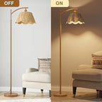 Oneach Boho Floor Lamp for Living Room with Remote & Dimmable Bulb, Farmhouse Floor Lamps with 3 Color Temperatures, Rattan Floor Lamp for Bedroom, Walnut