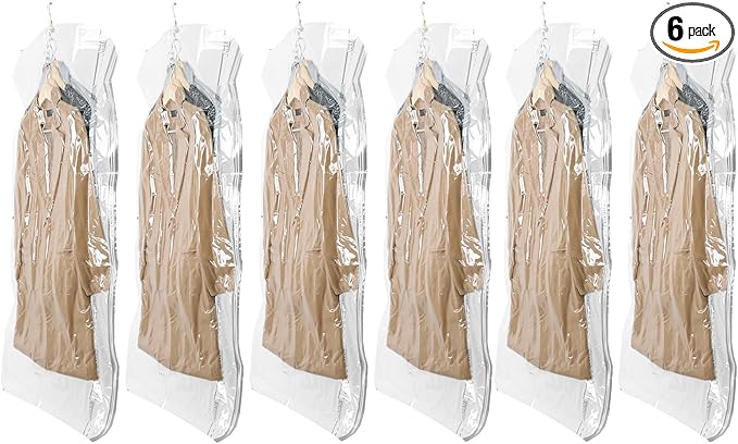 TAILI Hanging Vacuum Sealer Storage Space Saver Bags for Clothing,Travel, Suits and Jackets, Closet Organizers, 6 Pack Jumbo Clear