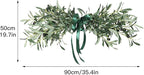 35.4inch Artificial Olive Leaves Swag, Spring Olive Door Swag with Fruit and Bow, Greenery Plants Swag Floral Garland for Front Door Garden Decor