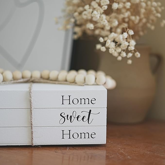 Decorative Books for Home Decor, Wooden Faux Book for Decoration, Farmhouse Stacked Display Books (Home Sweet Home)