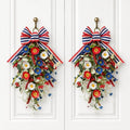 TEMPUS Patriotic Floral Swag Wreath 2-Pack, 22" Red White Blue Artificial Daisy Teardrop Swags with Striped Bow, Handcrafted Patriotic Door Decor for 4th of July Independence Day, Memorial Day