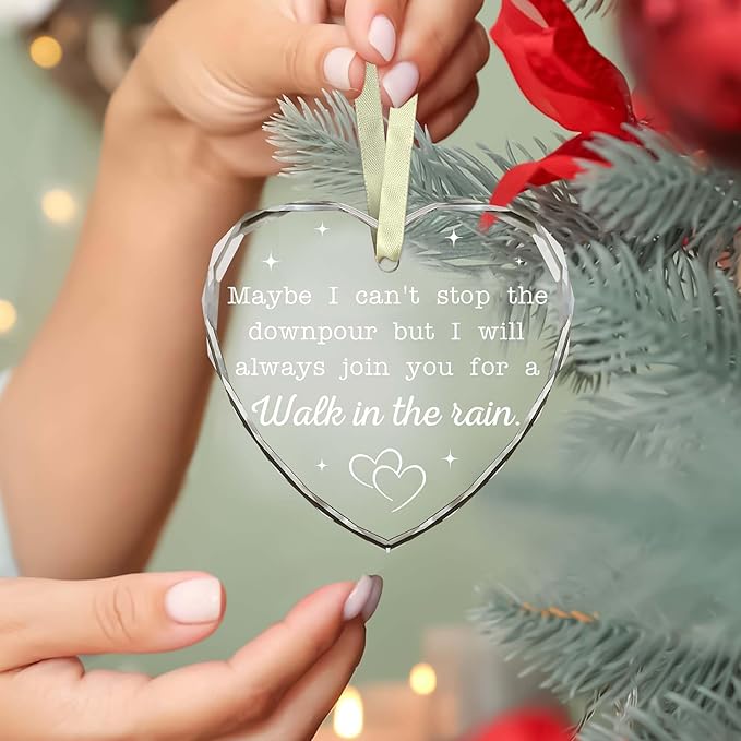 BSQUIELE Christmas Ornament for Friend - Friend Ornament for Women - Maybe I Can't Stop The Downpour -Friendship Gifts, Friend in Need, Send Love to Sister, Bestie Gift, Thinking of You Gift