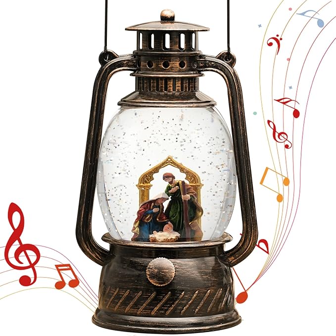 Christmas Decorations Nativity Snow Globe,Musical Christmas Snow Globes Light Up Glitter 6H Timer Nativity Scene Religious Decor Gifts