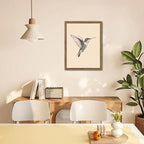 Vintage Framed Wall Art, Birds Canvas Prints, Hummingbird Sketch Painting Picture, Neutral Farmhouse Artwork Wall Decor for Living Room Bedroom – Dark Wooden Frame 16x24in