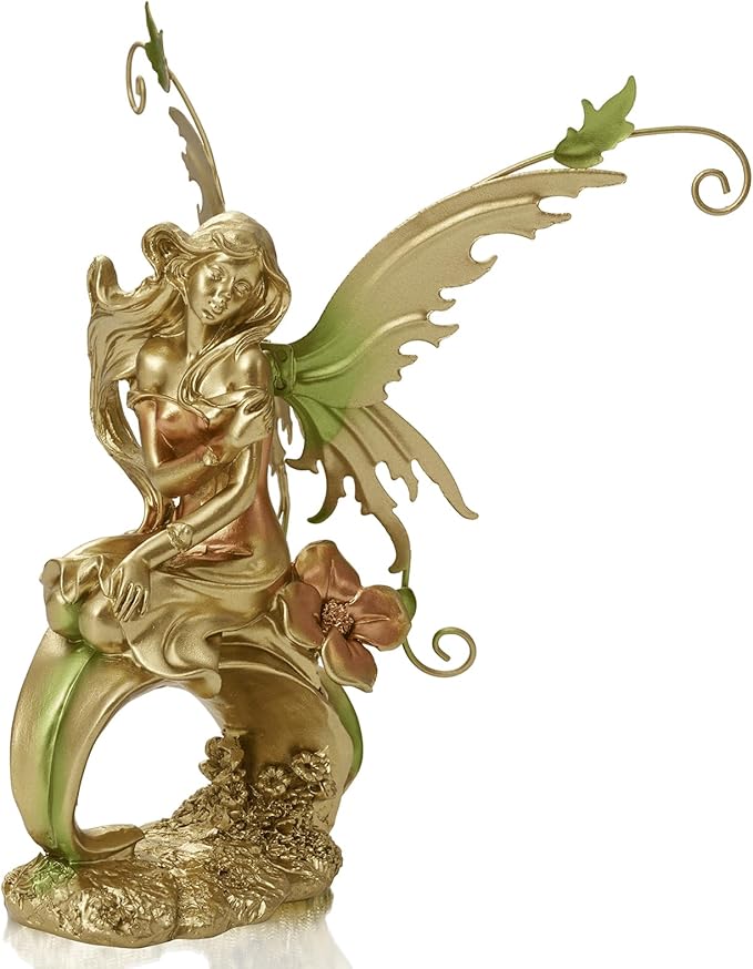Resin Fairy Statue Elegant Fantasy Decor, Hand-Painted Angel Figurine Graceful Fairy Sculpture for Bookshelf, Mantel, Bedroom Decor, Thoughtful Gift for Women, Girls (Elegant Kneeling)