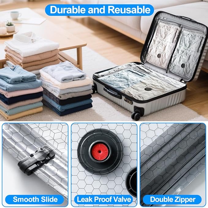 Vacuum Seal Bags 18-Pack with Wireless Pump, 6 Large/6 Medium/6 Sizes, Reusable Storage for Clothes Travel, Luggage & Suitcases, Portable Space Saver
