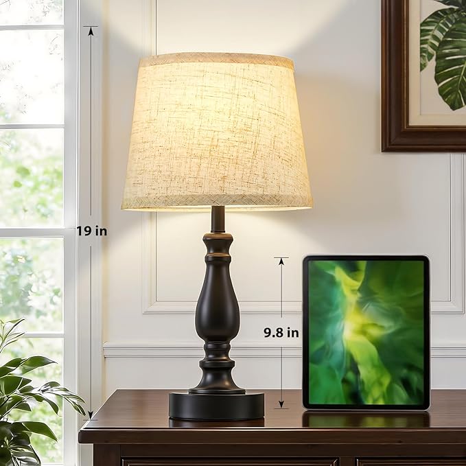 EJIAXIN Table Lamp Set of 2-19" Small Bedside Lamps Modern Lamp for Bedroom Living Room Lamps for Night Stands - Desk Lamps for Home Office End Tables Nightstand Lamps with Beige Linen Shades