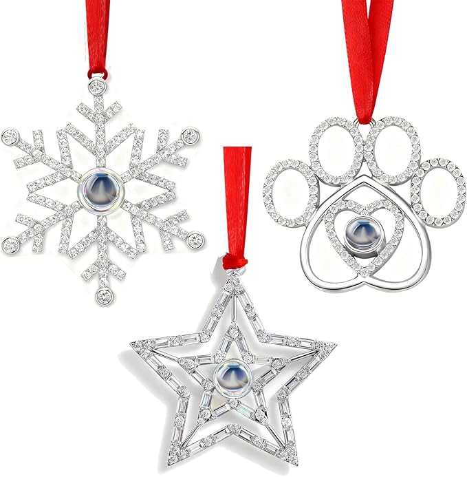 Set of 3 Christmas Hanging Ornaments - Silver Snowflake Star Pawprint Christmas Tree Decor for Xmas Tree Gift Decorative Hanging Ornaments Hanging Pendants (3, Multi-3)