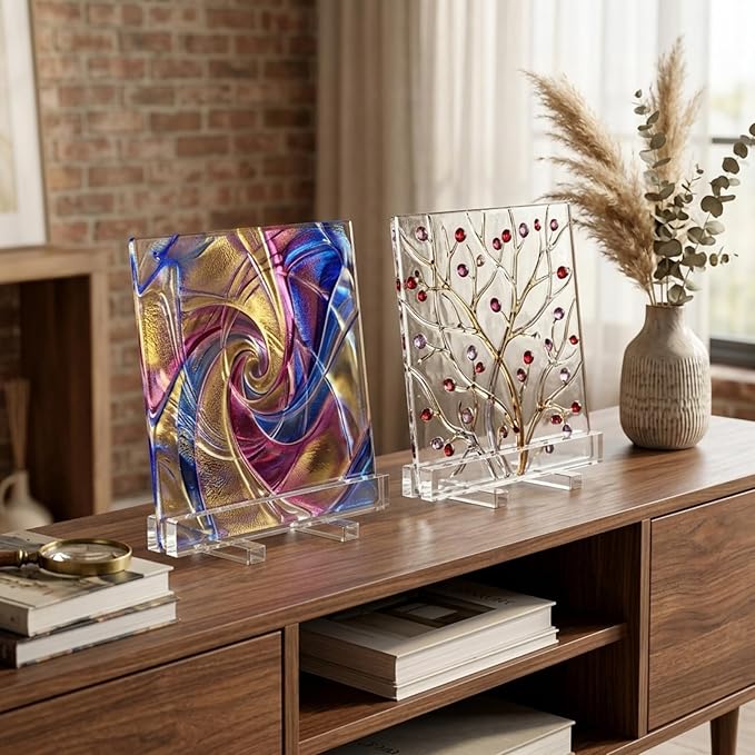 AceOrbit 2 Pcs Display Stand Tile Display Stand for Art Panels Picture Photos Plaques and Warm Glass Art Creations Collectibles Ceramic Tiles Office Trade Show Office, or Gallery (Transparent,Acrylic)
