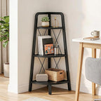 HOOBRO Corner Shelf, 3-Tier Corner Shelf Stand, 40" Tall Ladder Bookshelf, Industrial Corner Display Shelf Plant Stand for Living Room, Kitchen, Home Office, Black BB143CJ01